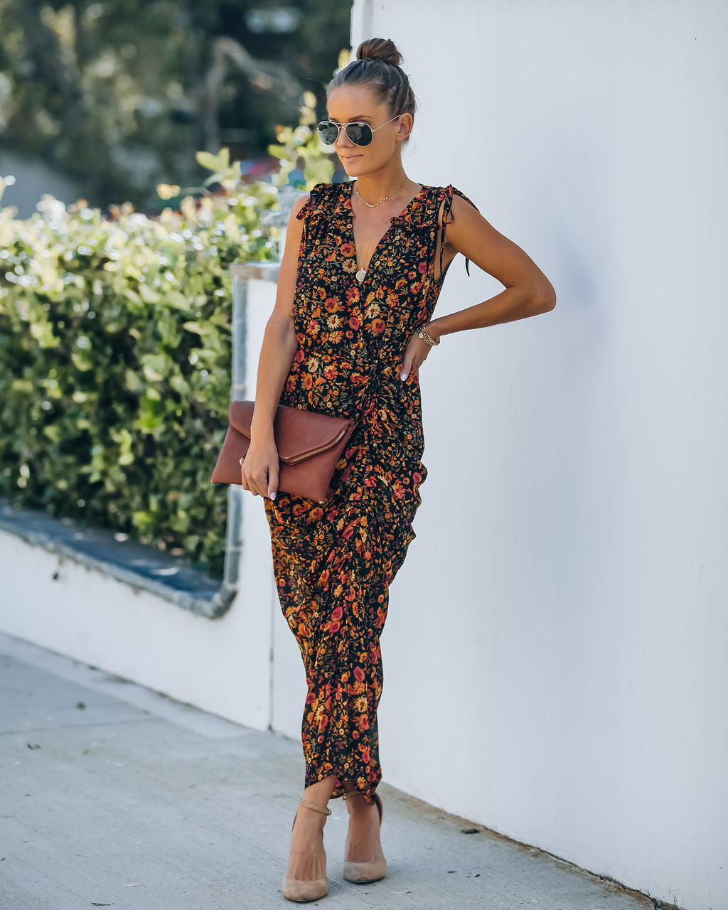 Born To Run Floral Ruched Midi Dress