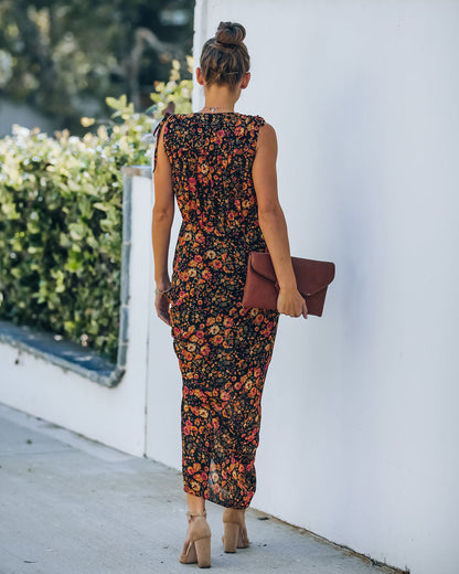 Born To Run Floral Ruched Midi Dress