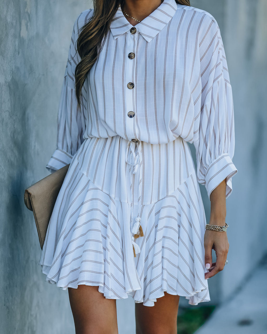 Hina Striped Button Down Shirt Dress