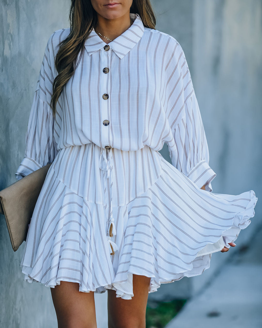 Hina Striped Button Down Shirt Dress