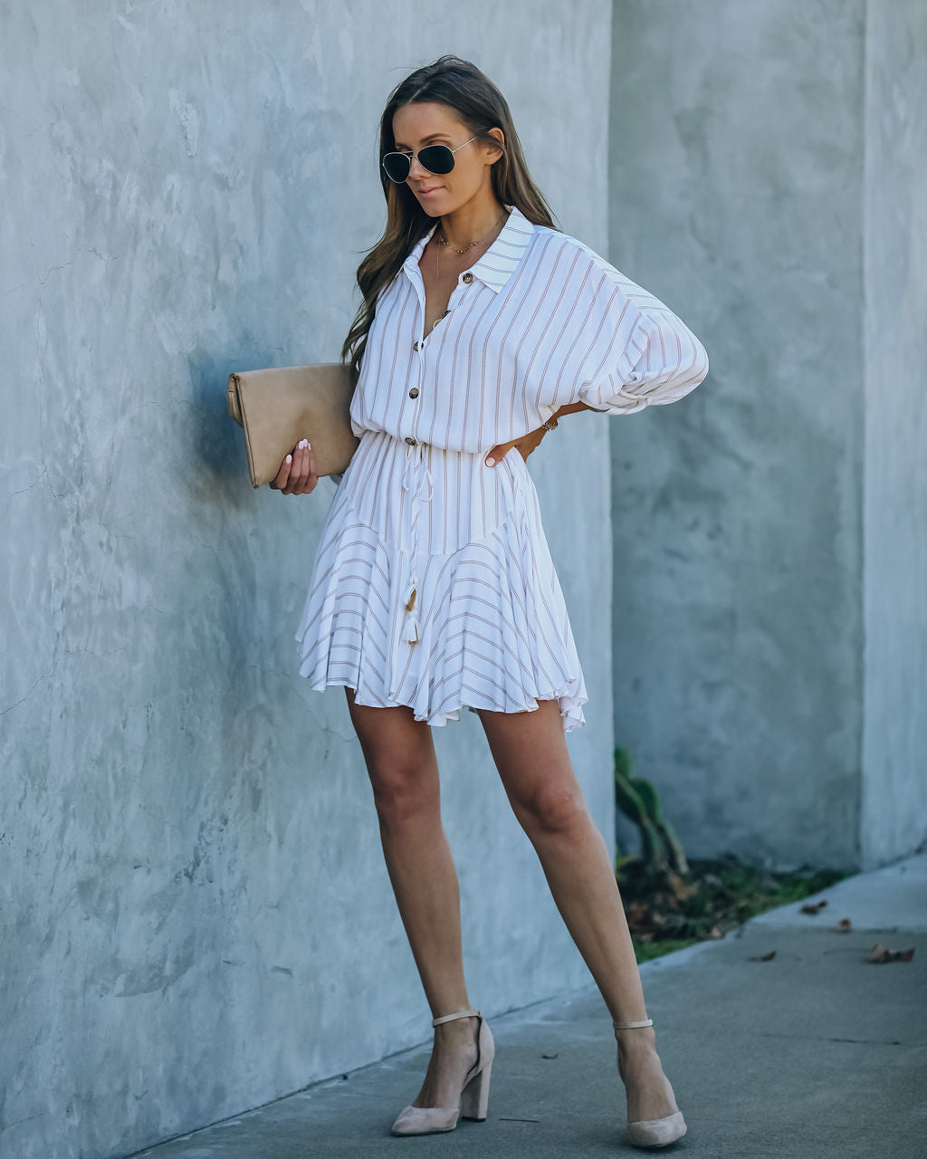 Hina Striped Button Down Shirt Dress
