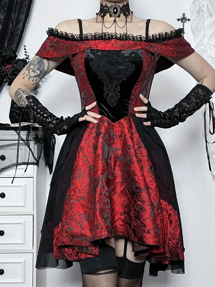 A-Line Trim Floral Medieval Off Lace Shoulder Steampunk Vintage Halloween Gown