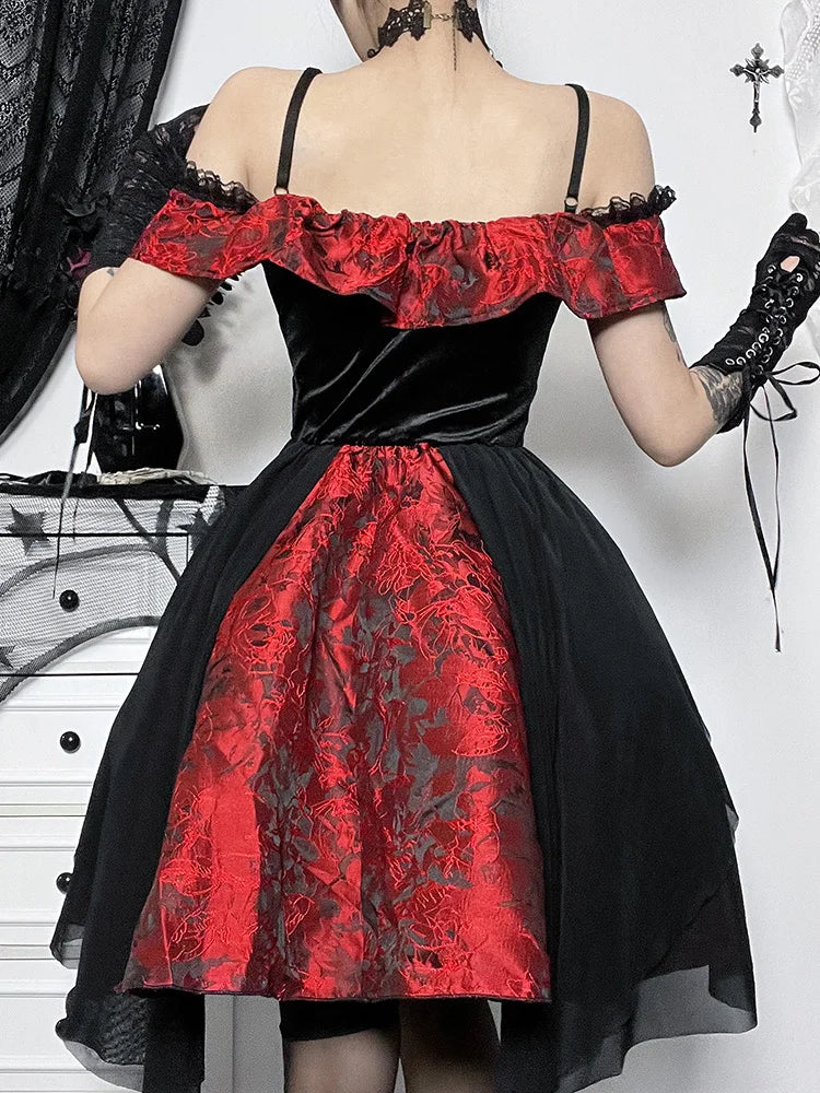 A-Line Trim Floral Medieval Off Lace Shoulder Steampunk Vintage Halloween Gown