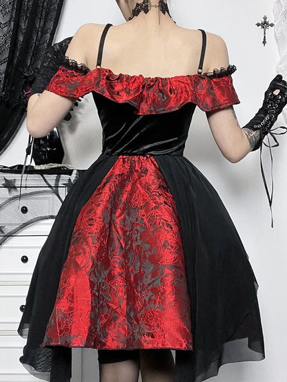 A-Line Trim Floral Medieval Off Lace Shoulder Steampunk Vintage Halloween Gown