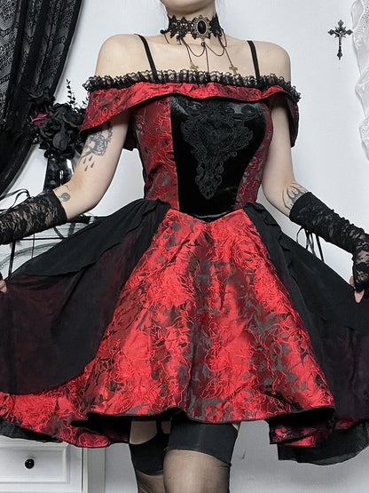 A-Line Trim Floral Medieval Off Lace Shoulder Steampunk Vintage Halloween Gown