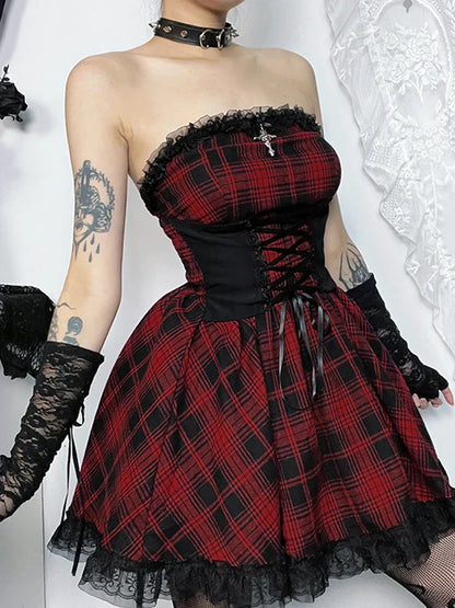 Gothic Contrast Tube Bodycon Straples Top Gown