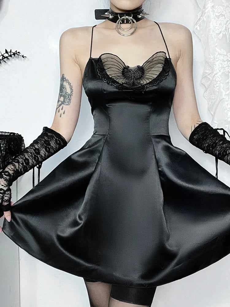 Halter A-Line Sexy Party Neck Satin Mini Backless Cowl Cocktail Strapless Silky Butterfly Frock