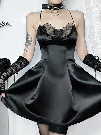 Halter A-Line Sexy Party Neck Satin Mini Backless Cowl Cocktail Strapless Silky Butterfly Frock