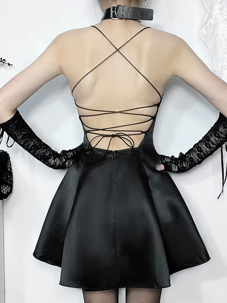 Halter A-Line Sexy Party Neck Satin Mini Backless Cowl Cocktail Strapless Silky Butterfly Frock