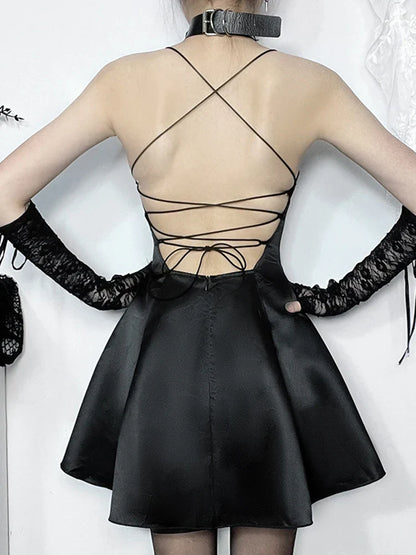 Halter A-Line Sexy Party Neck Satin Mini Backless Cowl Cocktail Strapless Silky Butterfly Frock