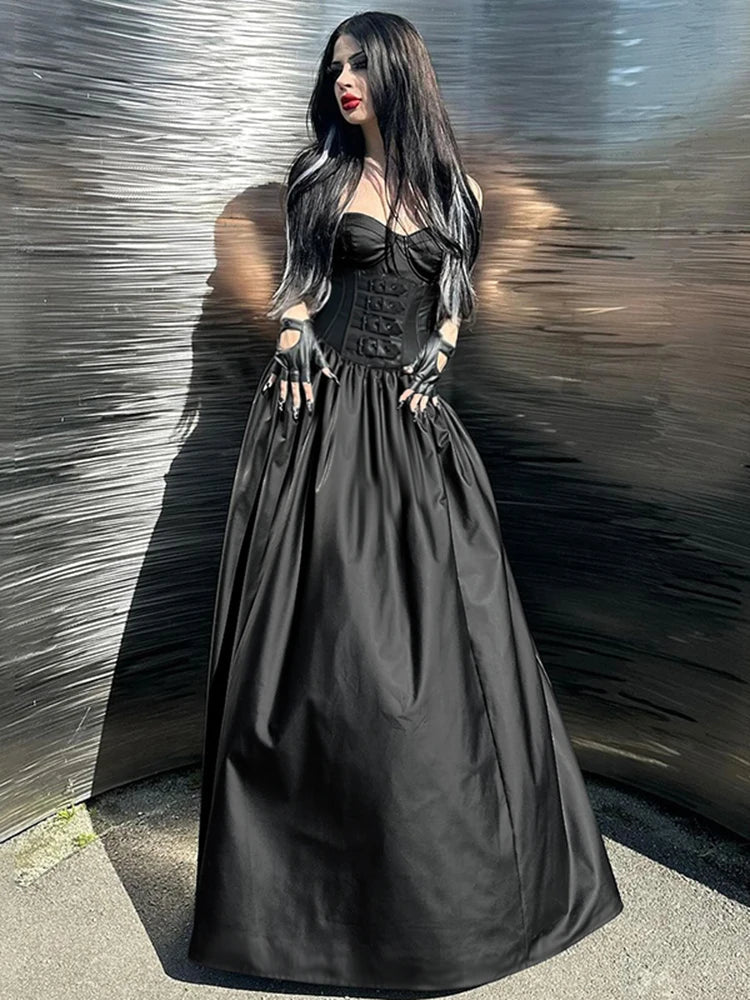 Tube Harajuku Sexy 90s Vintage Strapless Club Buckle Backless Streetwear E-Girls Top Leather Frock