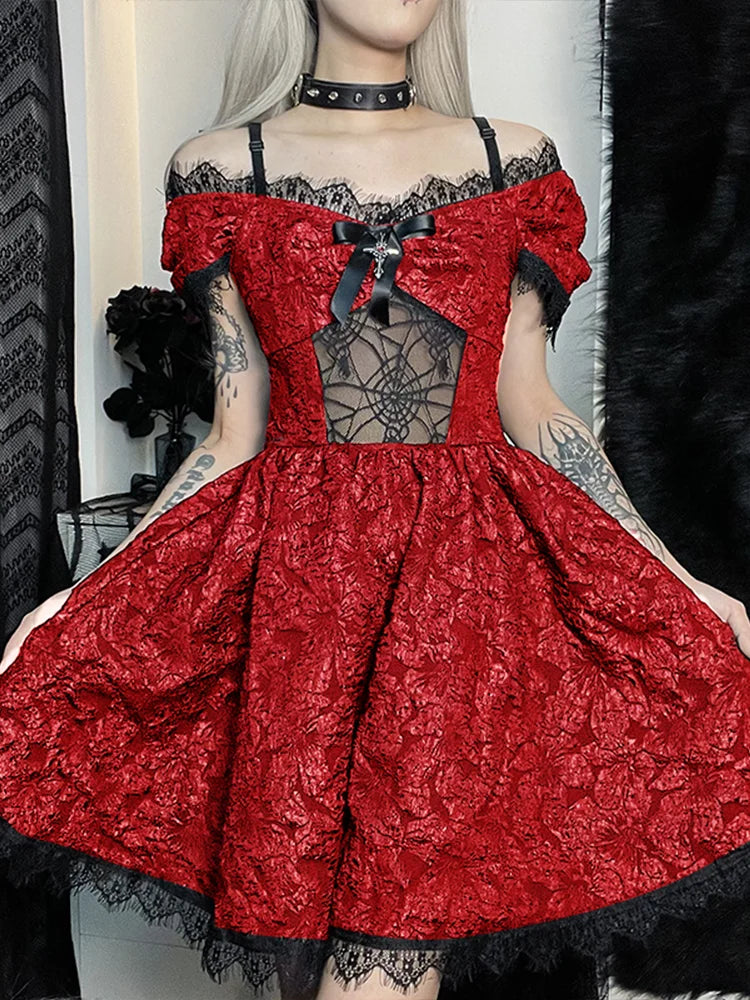 Mini High Shoulder Clubwear Aesthetic One Sexy Y2K Strap Elegant Cutouts Party Lace Waist A-Line Prom Grunge Outfit