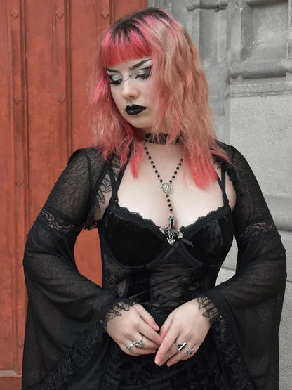 Velvet Print Club Sling Gothic Lace Bandage Midi Street Corset Harajuku Mesh Frock