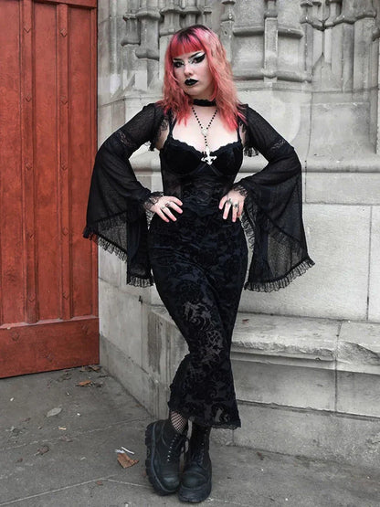 Velvet Print Club Sling Gothic Lace Bandage Midi Street Corset Harajuku Mesh Frock