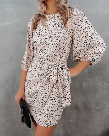 Keeper Printed Tie Dress - Beige