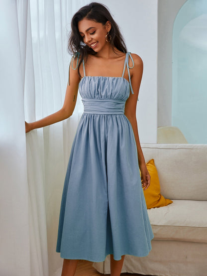 KittenAlarm - Knot Straps Ruched Bust Cami Dress