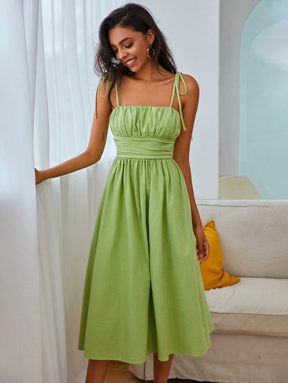 KittenAlarm - Knot Straps Ruched Bust Cami Dress