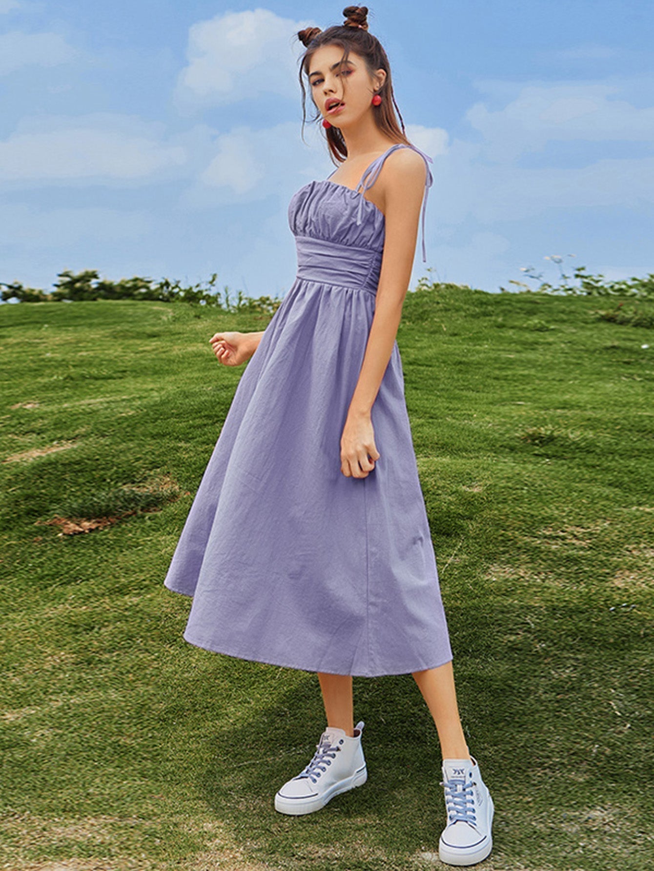 KittenAlarm - Knot Straps Ruched Bust Cami Dress