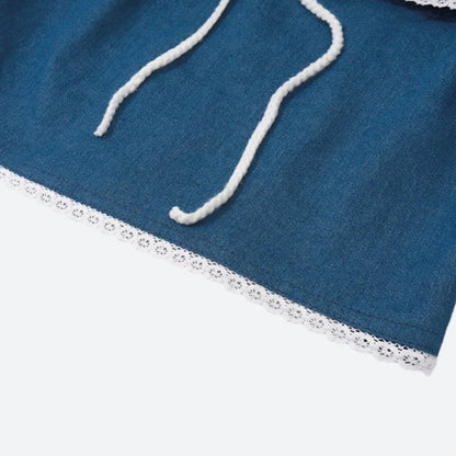 Lace Trim Denim Tube Top