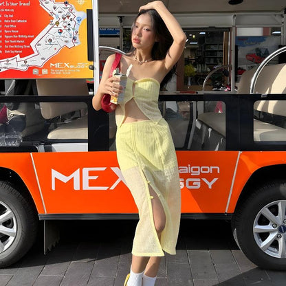 Lemon Strapless Top & Midi Skirt Two Piece Set