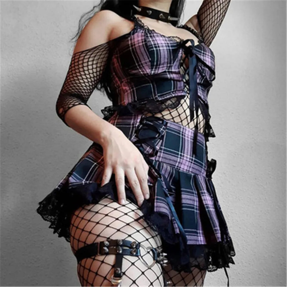 Mall Gothic Grunge Summer Mini Women Y2K Vintage Lace Harajuku Streetwear High Waist Bandage Sexy Skirt