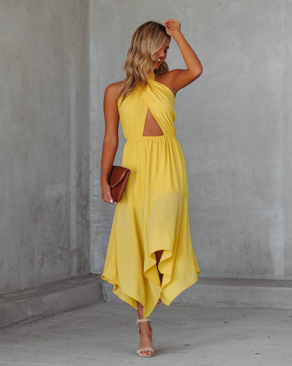 Marisol Halter Cutout Midi Dress - Sunny Yellow