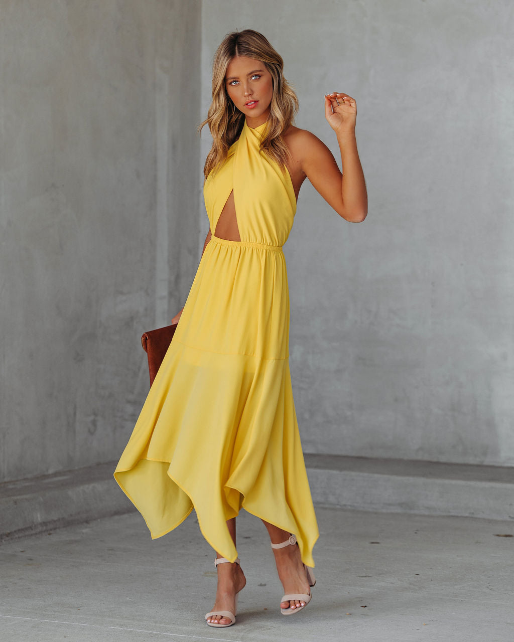 Marisol Halter Cutout Midi Dress - Sunny Yellow