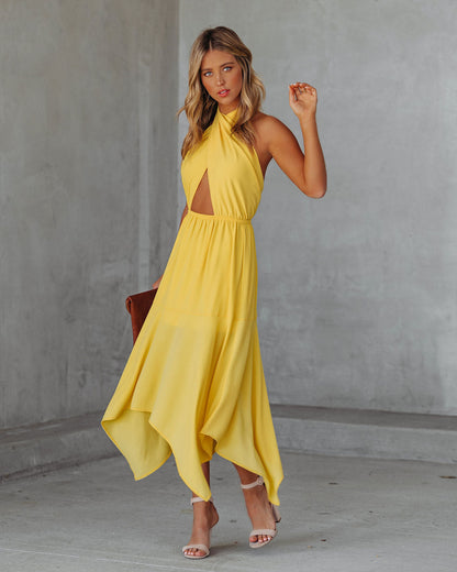 Marisol Halter Cutout Midi Dress - Sunny Yellow