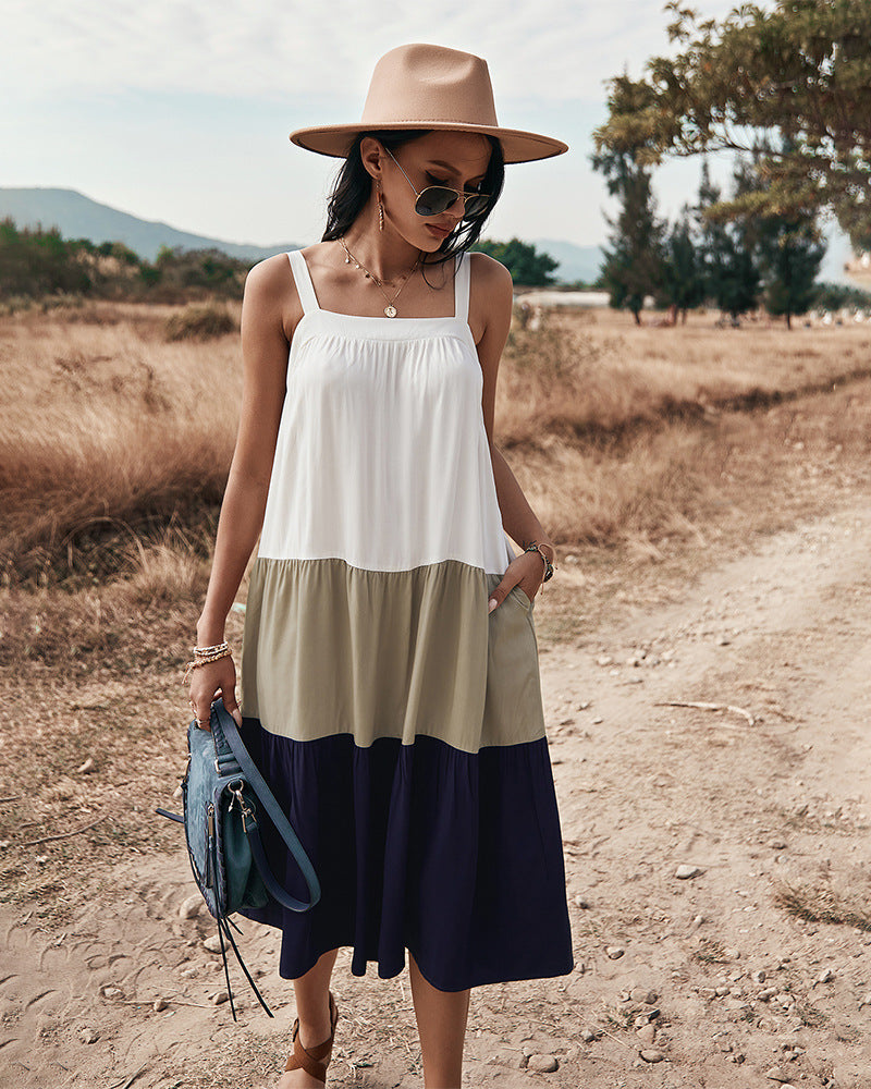 Rexy Cotton Colorblock Tiered Midi Dress