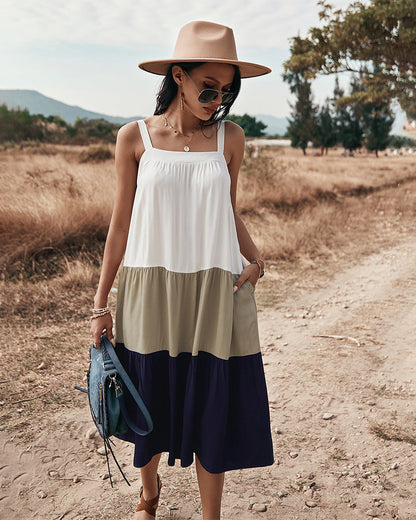 Rexy Cotton Colorblock Tiered Midi Dress