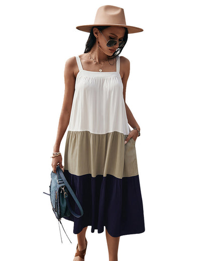 Rexy Cotton Colorblock Tiered Midi Dress