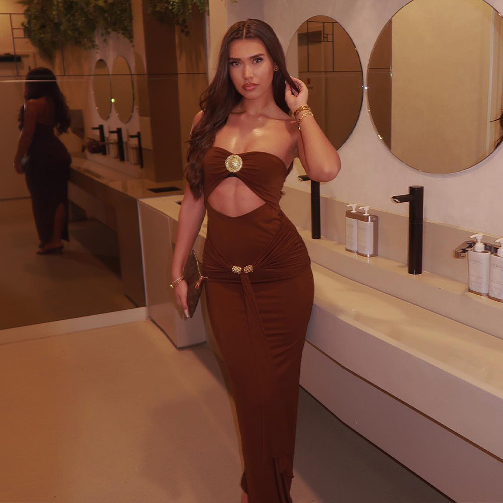 Lucian Maxi Dress-Brown