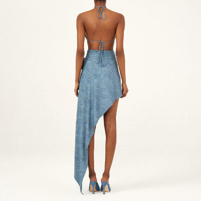 Denim Drip Bikini Set - Blue