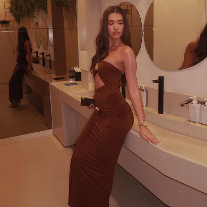 Lucian Maxi Dress-Brown