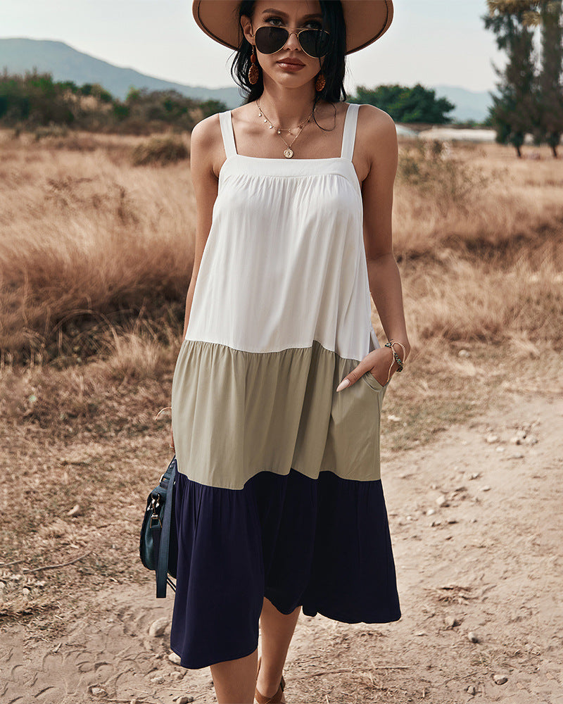 Rexy Cotton Colorblock Tiered Midi Dress