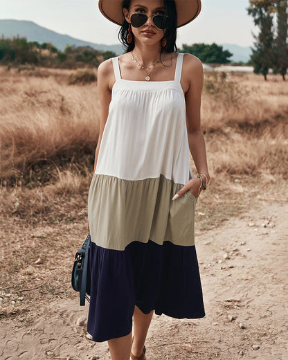 Rexy Cotton Colorblock Tiered Midi Dress