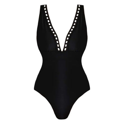 Black Pearl V-neck Swimsuit  - Black