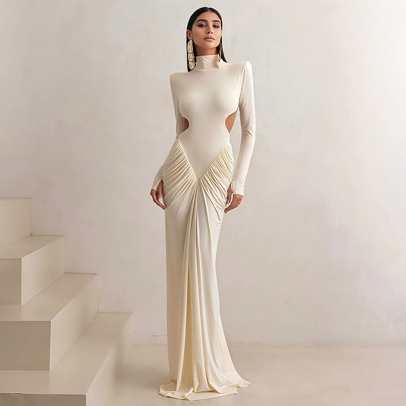 Sexy High Neck Backless Maxi Dress S / White