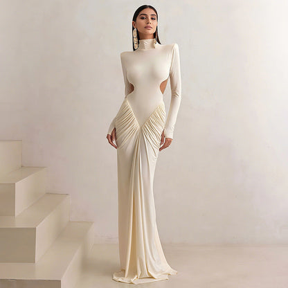 Sexy High Neck Backless Maxi Dress S / White