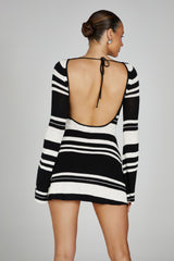 Bell Sleeve Color Block Stripe Knit Sweater Dress