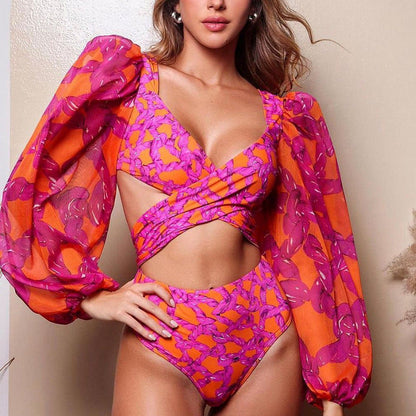 Siesta Full Sleeves Bikini Set  - Pink