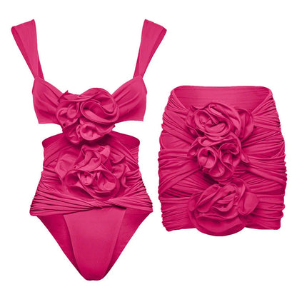 Flaura  Swimsuit Set - Rose Red