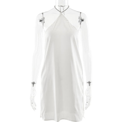 Satin Halter Backless Bodycon Mini Dress