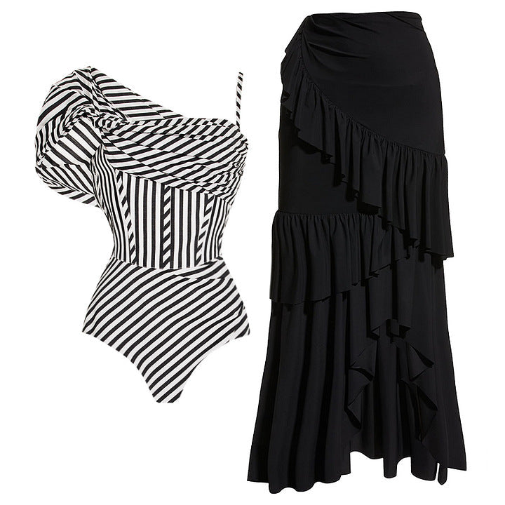 Nyoka Off-Shoulder Swimsuit  Set - Black