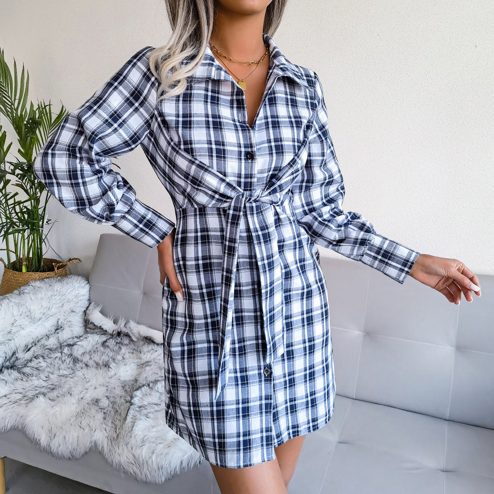 Klay Cotton Plaid Button Down Shirt Dress   - FINAL SALE