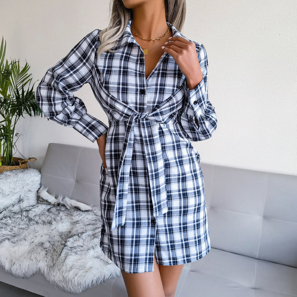 Klay Cotton Plaid Button Down Shirt Dress   - FINAL SALE
