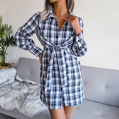 Klay Cotton Plaid Button Down Shirt Dress   - FINAL SALE