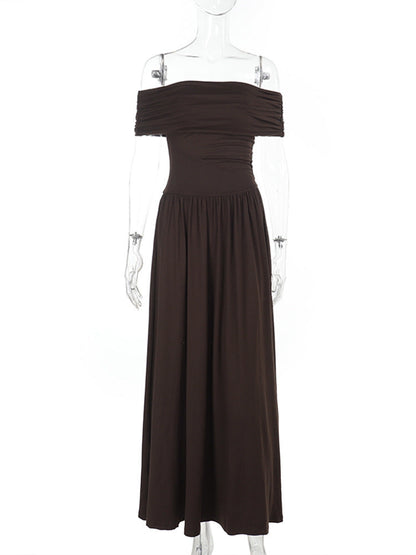 Dahlia Off-Shoulder Dress - Brown