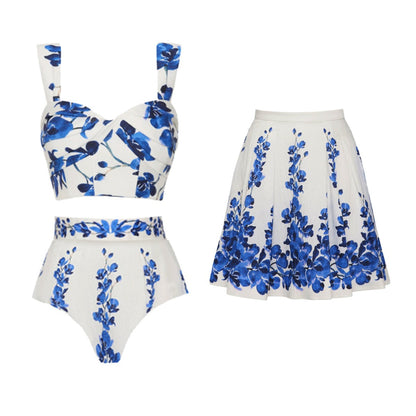 Monte Coast Bikini Short Skirt Set - Blue
