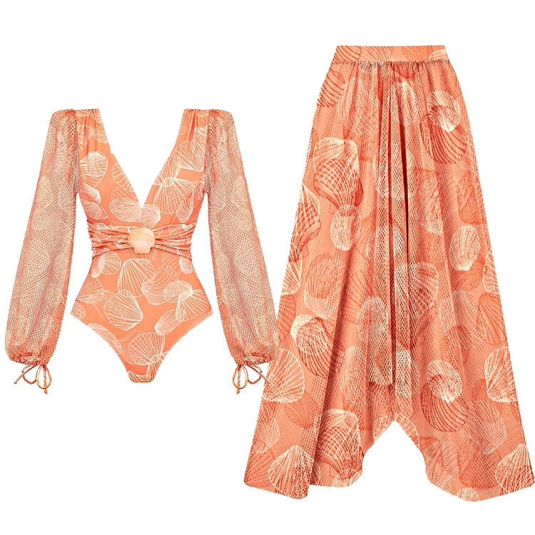 Dusty Rose Swimsuit Set - Orange